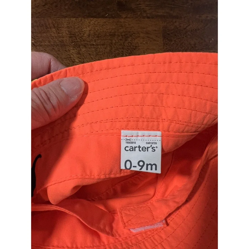 Carters Dinosaur Bucket Hat Sun Hat Reversible Orange‎ Blue 0-9 Months